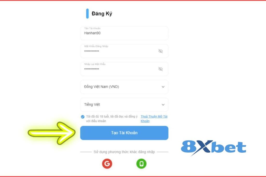 Hướng dẫn chi tiết các bước đăng ký 8xbet trong 3 phút